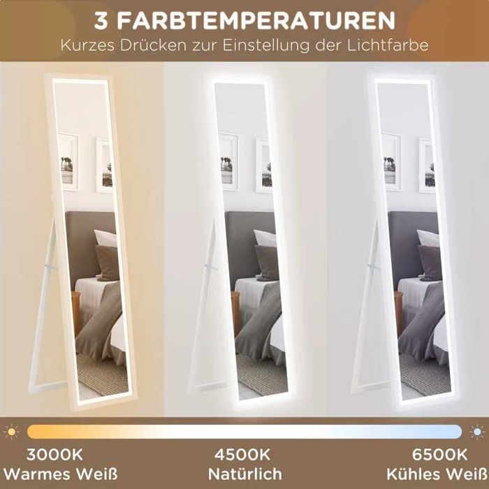 HOMCOM Огледало в цял ръст 40x160см LED осветление сензорно управление