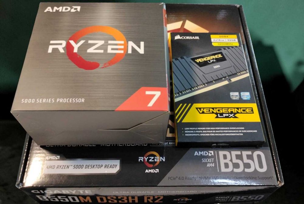 KIT Ryzen 7 5800X 4.7 Ghz AMD, 16GB DDR4 3200 Corsair, Gigabyte B550M