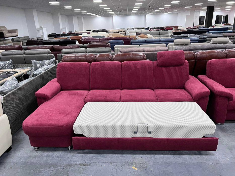 ПРОМОЦИЯ! Червен диван от плат с лежанка ф-я сън,фотьойл, табуретка