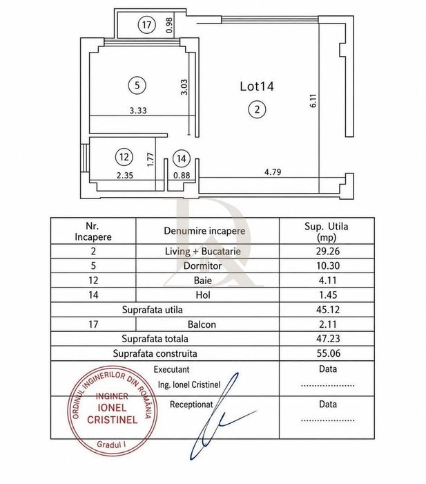 Centru Civic , apartament 2 camere ,  48 mp, etaj mic