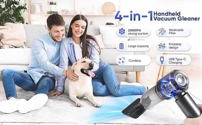 Мощна прахосмукачка QILIEASY,100W,20000Pa, 6000mAh,мокро, сухо чистeне