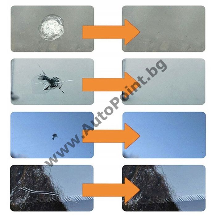 Ремонтен комплект лепило предно авто стъкло спукано пукнато счупено