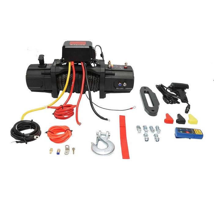 Troliu electric cu telecomanda 12V, 6.1T (13500lbs) 6.5CP, cablu sintetic 9x24m