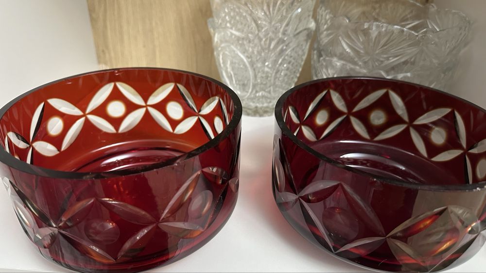 Фруктовницы красный хрусталь 2 штуки