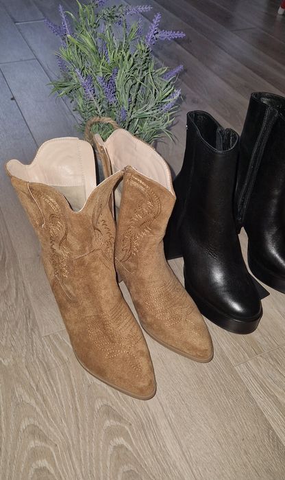 Нови каубойски боти велур ,черни боти естествена кожа на дебел ток