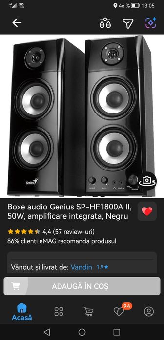Boxe audio Genius SP-HF1800A II, 50W, amplificare integrata, Negru