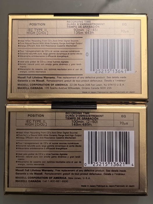 Casete audio chrome, Type II Maxell sigilate.
