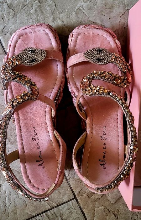 Сандали Alma en Pena в цвят сьомга от естествен велур