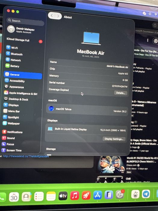 Macbook air m2  15-inch 8/256 93 % 200sikl full box