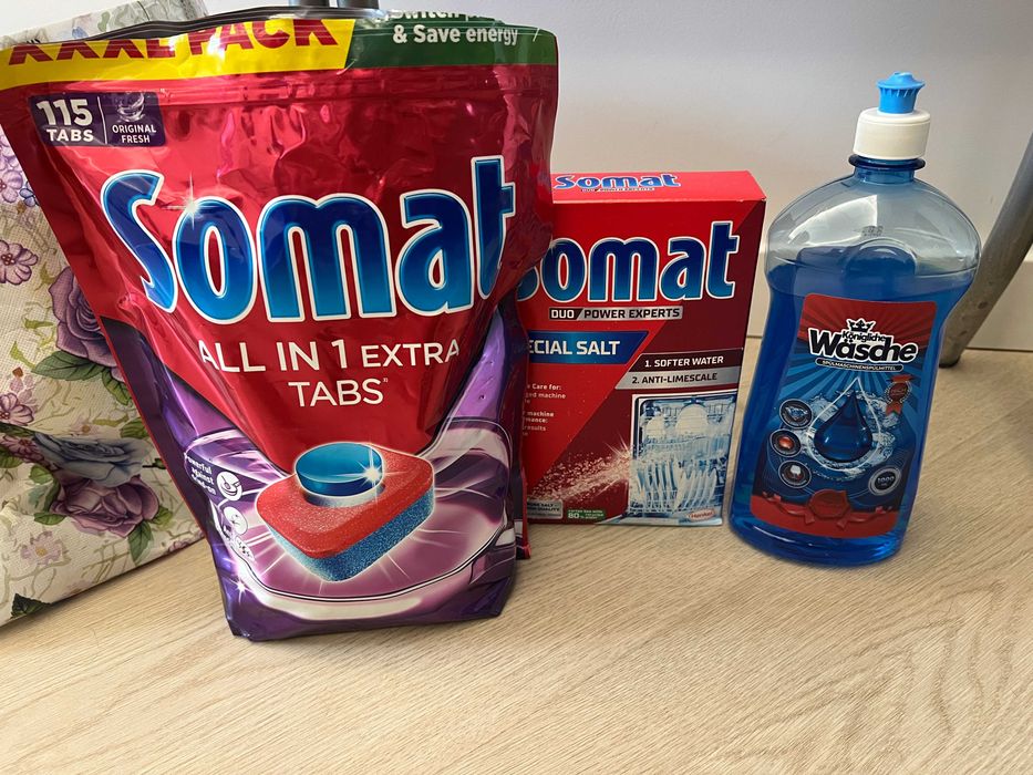Set produse mașină de spălat vase: 102 tablete Somat + sare + detergent lichid
