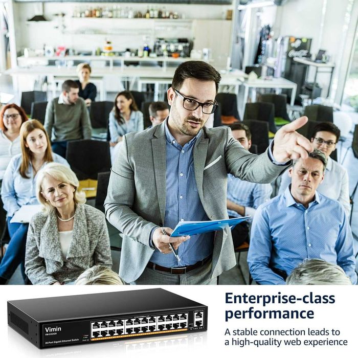 Switch rețea negestionat Gigabit Ethernet Vimin VM-GS-2420 24 port 2 port Uplink 1Gb,Suport IEEE802.3af/at VLAN montare rack 19 inch Plug and Play