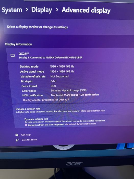 Монитор Acer 165hz 1ms