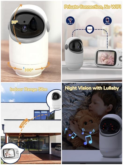 Monitor bebe camera supraveghere video copii bebelusi VB802 techsuit interfon wireless  360 grade