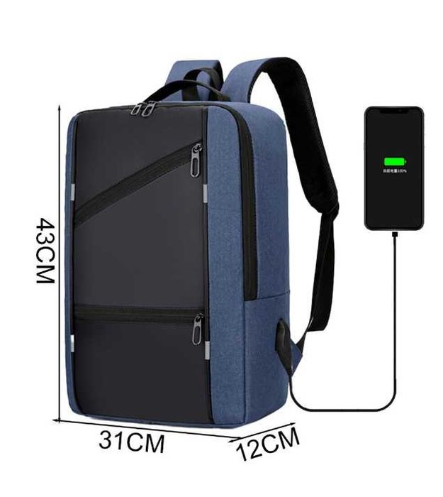 Водонепроницаемый рюкзак для ноутбука (цвет: черный и синий) (оптом)