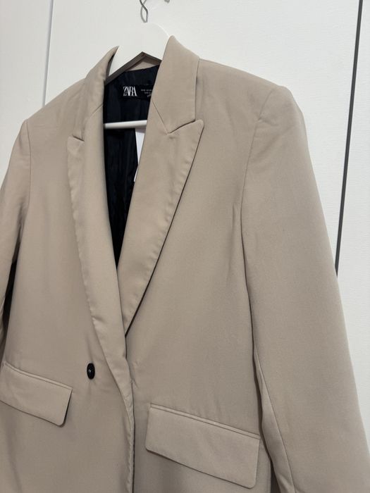 Sacou oversize croiala masculina bej grej Zara marimea XS