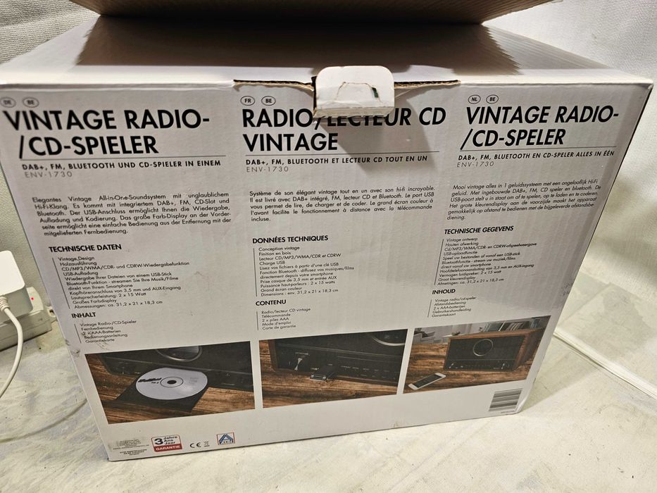 Sistem audio retro All-in-One ENVIVO cu radio digital DAB+/FM, CD player MP3, Bluetooth, USB inregistrare si carcasa din lemn