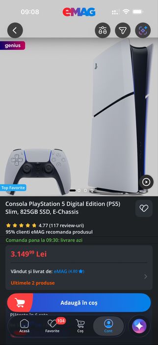 Consola PlayStation 5 Digital Edition (PS5) Slim, 825GB SSD, E-Chassis