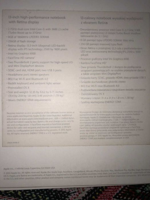 Laptop Apple MacBook PRO RETINA 13-inch