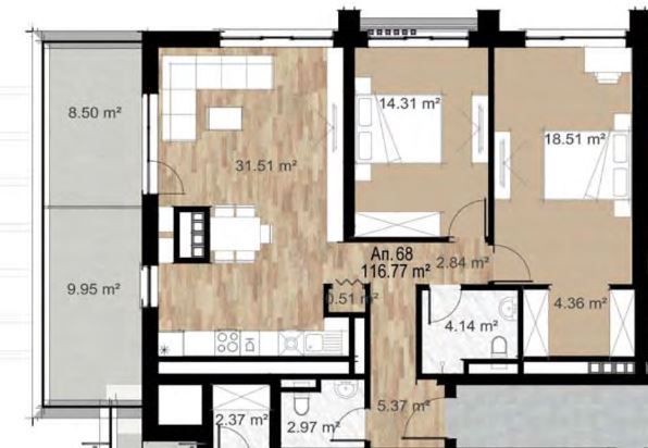 Тристаен апартамент! Функционално разпределение!