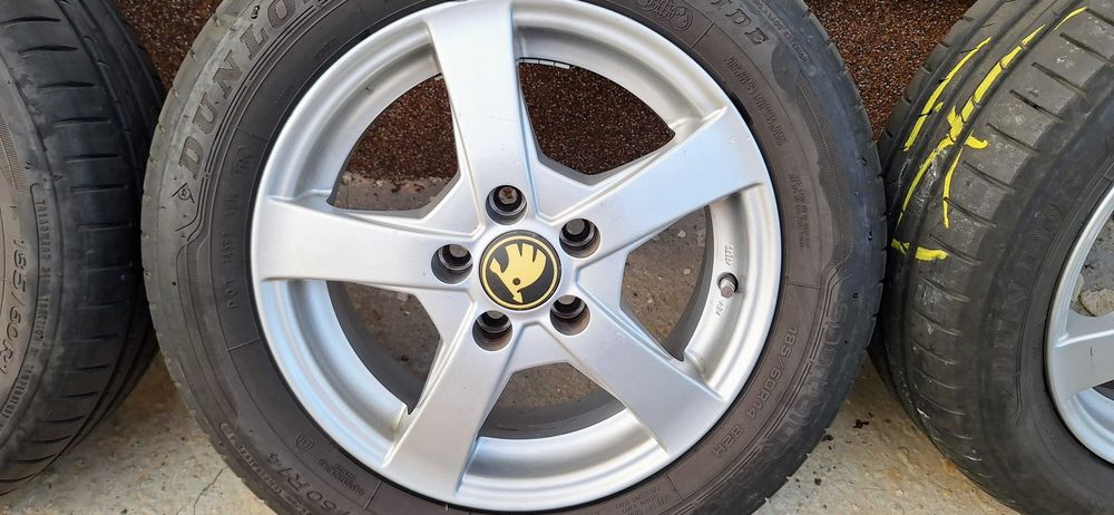 Jante aliaj Skoda Fabia2/Polo/Seat Ibiza 5x100-14"- 5½Jx14H2 +anvelope Dunlop Sport Bluresponse 185/60R14 82H DOT2024+21 Prezoane M14 F1,5 25MM CONICE