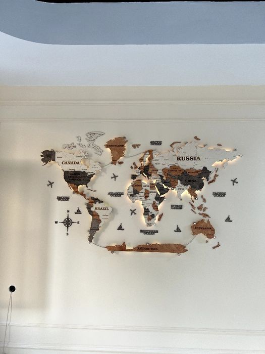 3Д карта Мира, 3D Dunyo xaritasi, Yogochli xarita