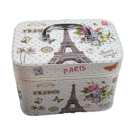 Set 3 X Cutie bijuterii, imprimeu Turnul Eiffel si Trandafiri