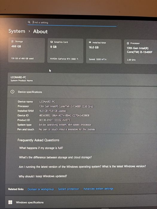 PC Gaming i5-13400f 3060ti 350-400+ fps