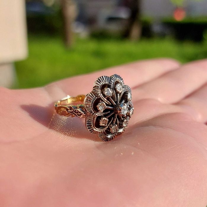 Inel vechi din aur 14k si diamante