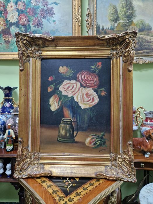 Натюрморт антикварен масло автор платно рамка