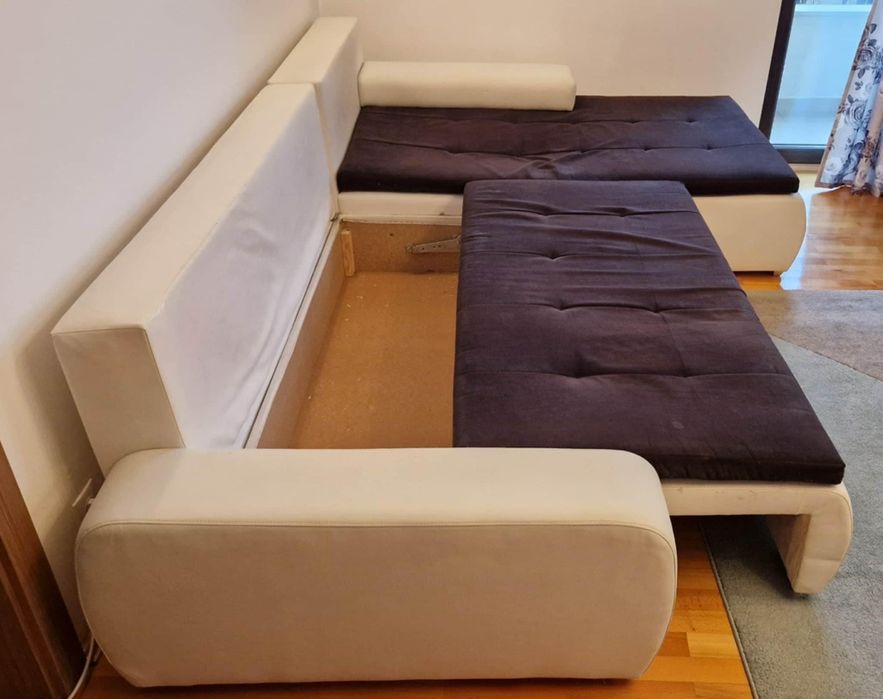 Canapea colțar extensibil cu lădiță – Modernă