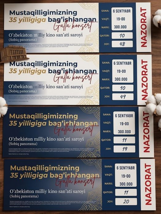 Gala konsertga 4 dona bilet sotiladi