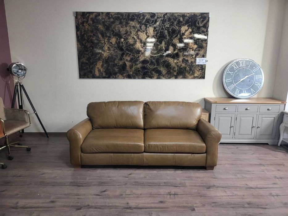 Светло кафяв кожен диван четворка