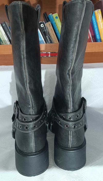 Cizme biker, femei, BERSHKA (piele, mărimea 39)