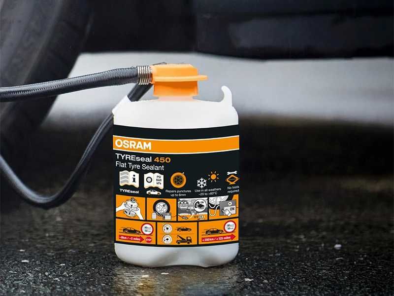 НОВИ! Компресор и TYREseal KIT упътнител за спукани гуми Osram OTSK4