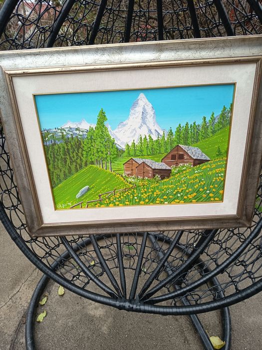 Tablou Superb Peisaj De Munte Pictat Și Semnat