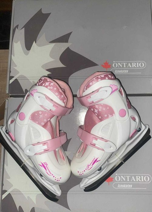 Patine de gheață reglabile Ontario pentru copii mărime 32-35 Alb/Roz
