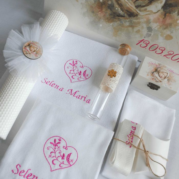 Trusou botez fetiță personalizat - complet cu cutie din lemn | Lovia