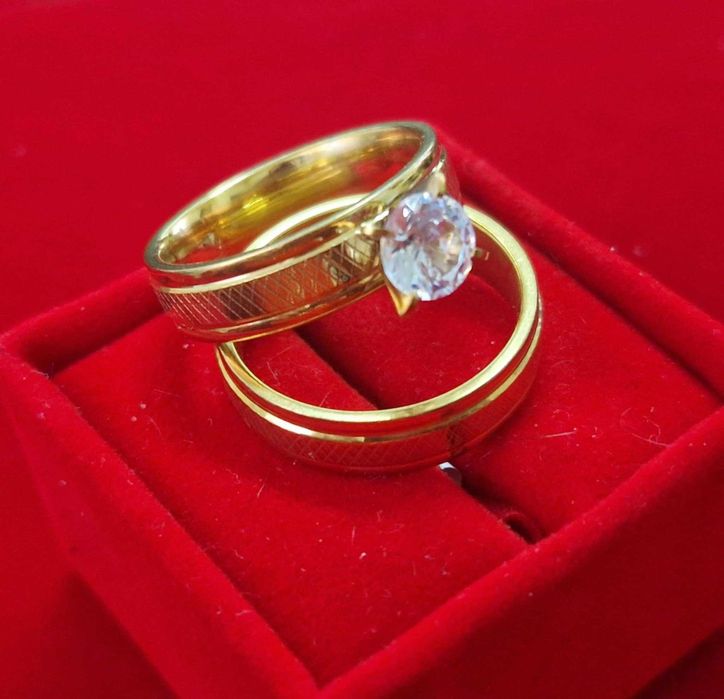 GR85, inel cuplu placat aur 14k, ideal logodna, zirconiu alb, inedit