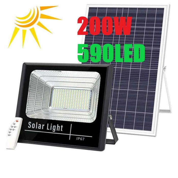 Proiector LED 200W cu panou solar, telecomanda inclusa,  senzor lumina