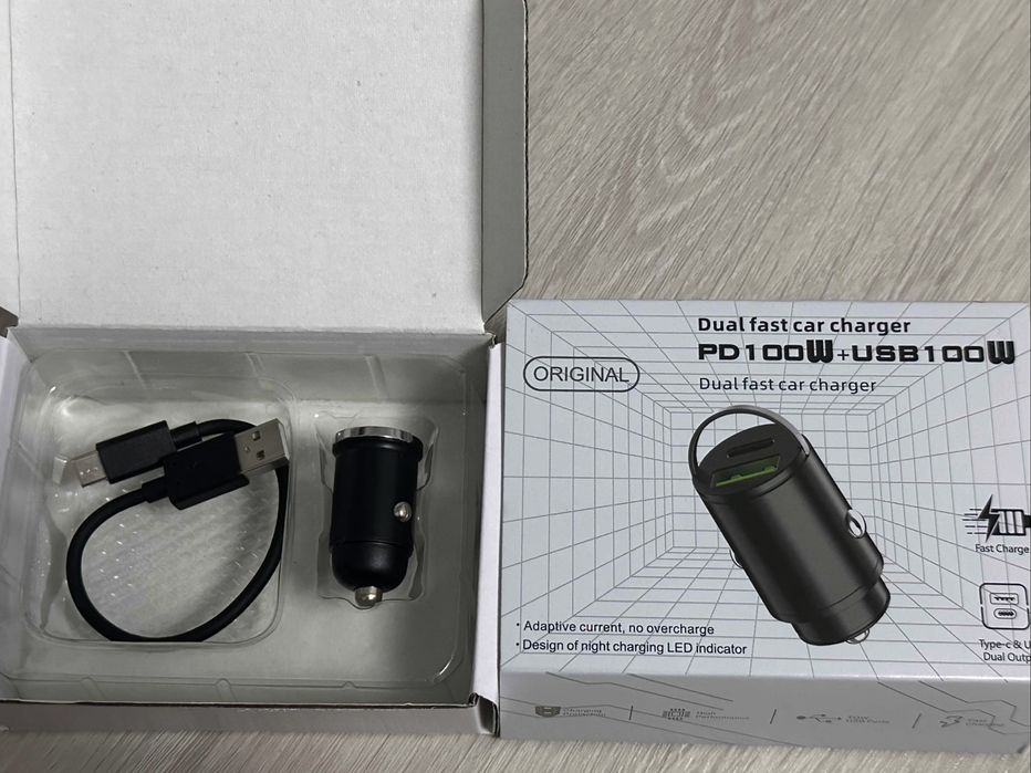 Incarcator auto bricheta, 100W, 1 x USB, 1 x USB Tip C