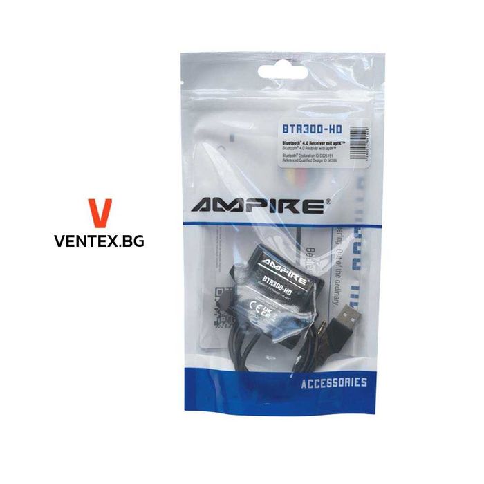 AMPIRE BTR301-HD Bluetooth приемник за кола към AUX (3.5mm) и aptX HD