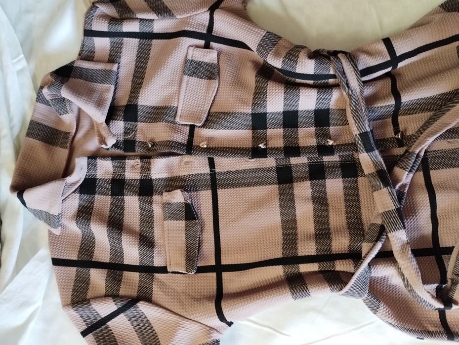 Rochie Cămașă Italy Moda în Carouri Roz Prăfuit
