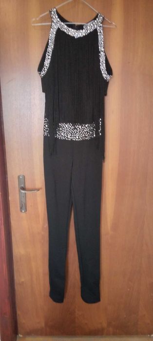Salopeta neagra eleganta cu franjuri