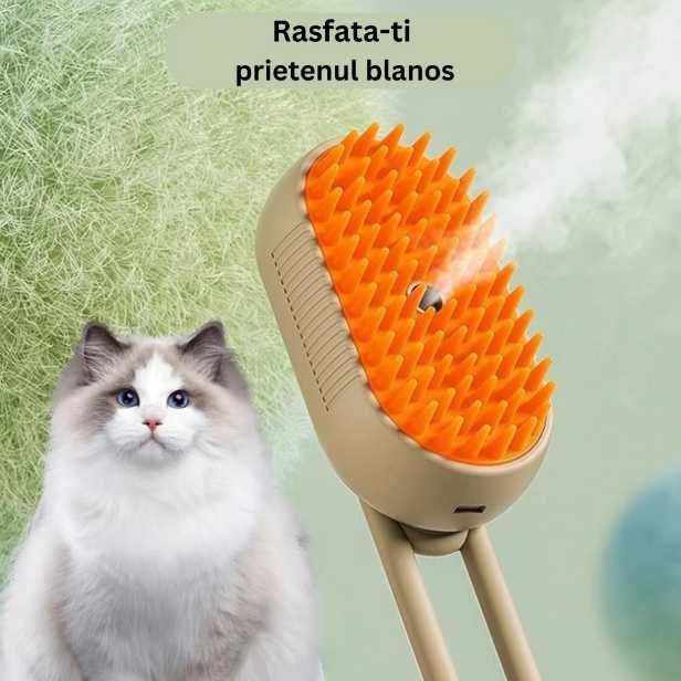Perie cu Abur Pentru Animale de Companie, 3 in 1, Incarcare USB, Crem