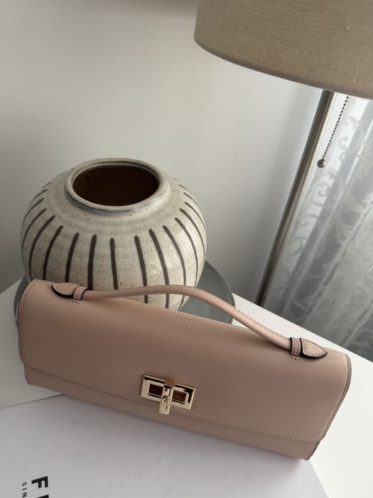 Дамска чанта Furla естествена  кожа и велур в небесно синьо, и цвят праскова