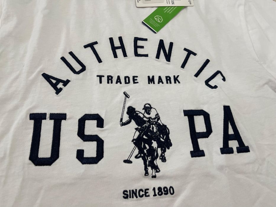 Tricou U S Polo Assn alb logo brodat marimea M