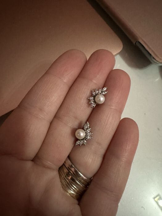 Cercei argint cu perla si zirconii albe