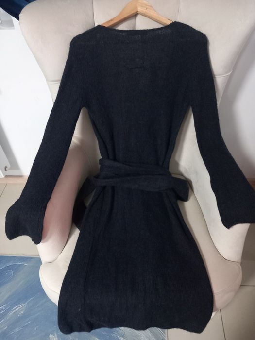 Cardigan lung cu cordon în talie lână și alpaca măsură S