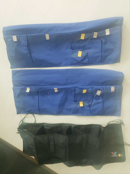 2 genti organizator de pat Ikea si 1 geanta Case Logic de portbagaj.