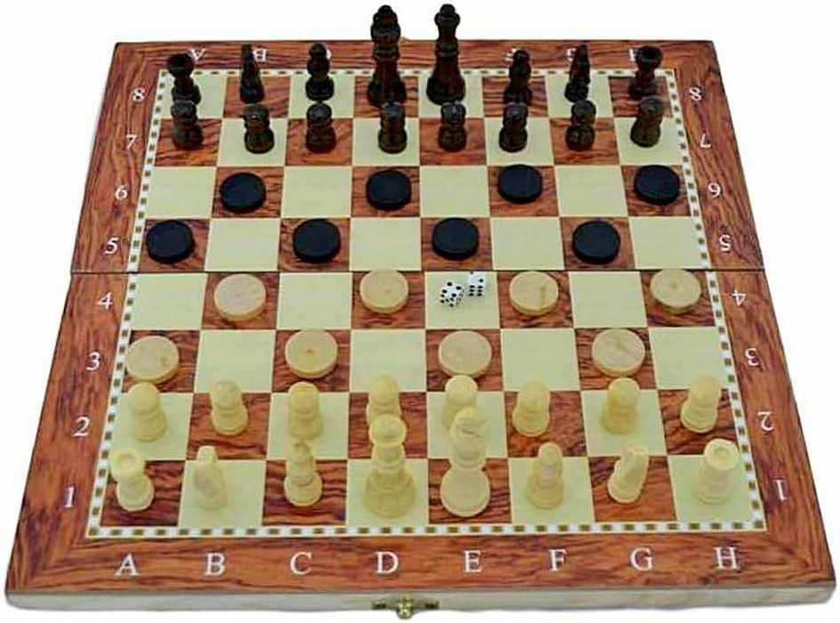 Дъска за шах и табла голяма 48х48см дървена шахматна Шахматю Игра